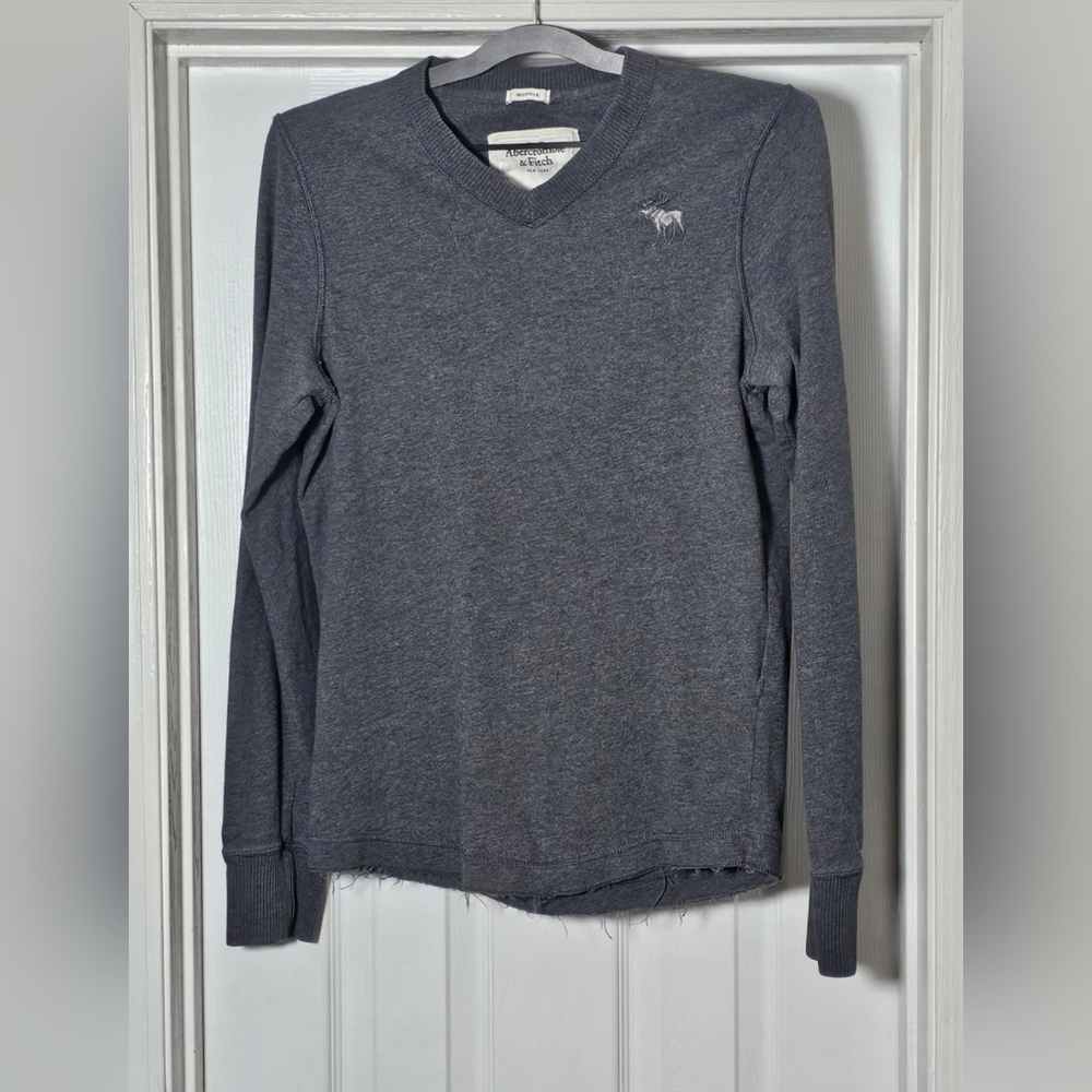 Vintage Abercrombie & Fitch V Neck Sweatshirt Muscle Fit Grey Size M